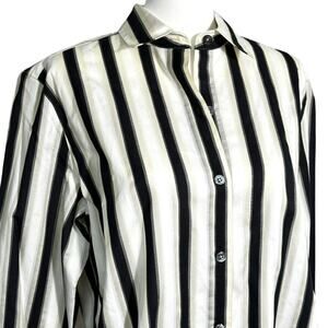 LINDA ALLARD ELLEN TRACY NWT Women's 14 Silk Striped Long Sleeve Button Up Shirt